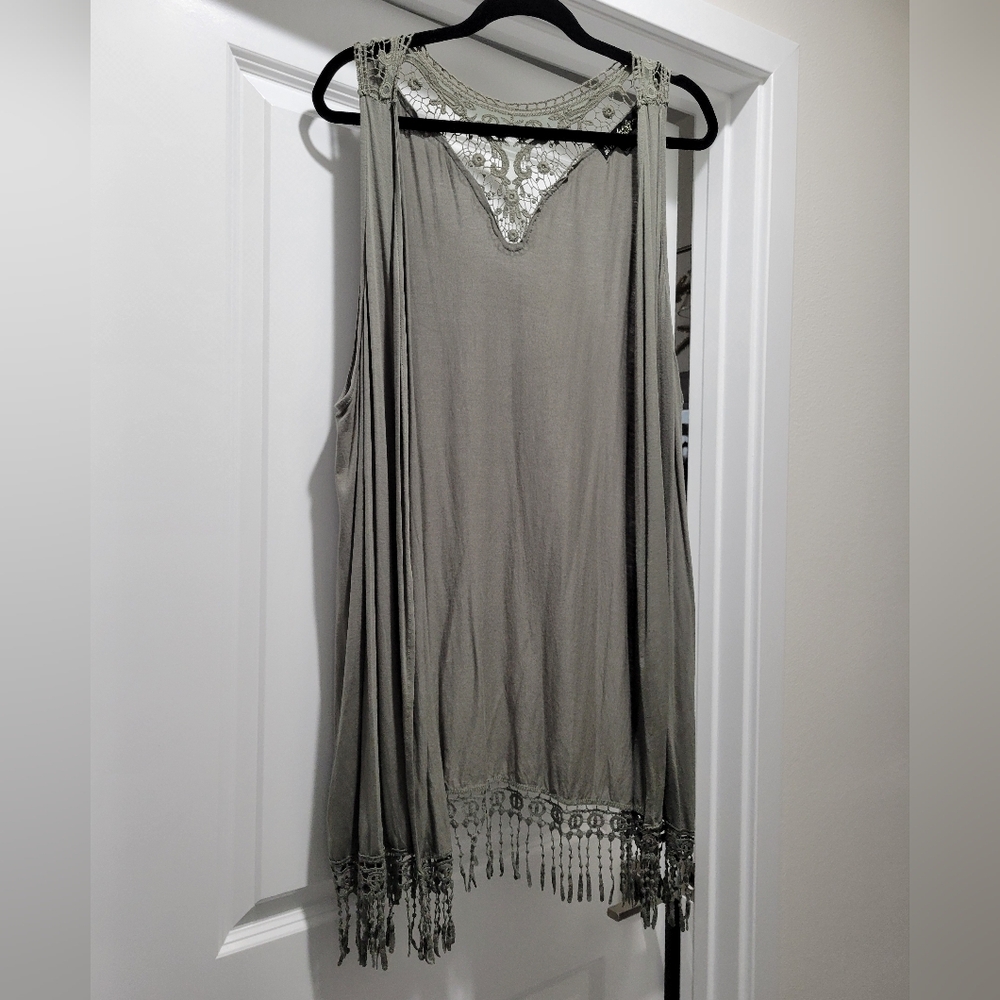 Absolutely Famous Lace & Fringe Smoke Gray Vest